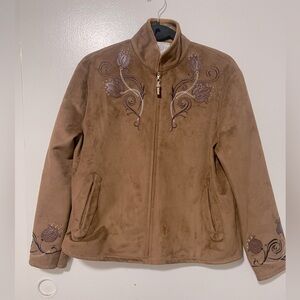 St. John sport Marie gray jacket wester brown faux suede floral
